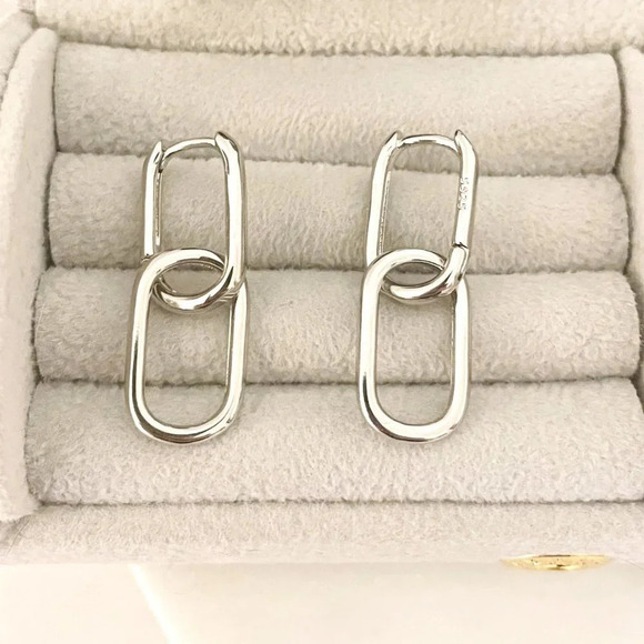 Jewelry - 925 Sterling Silver Dangle Chain Link Earrings Dainty Minimalist Hoop Earrings